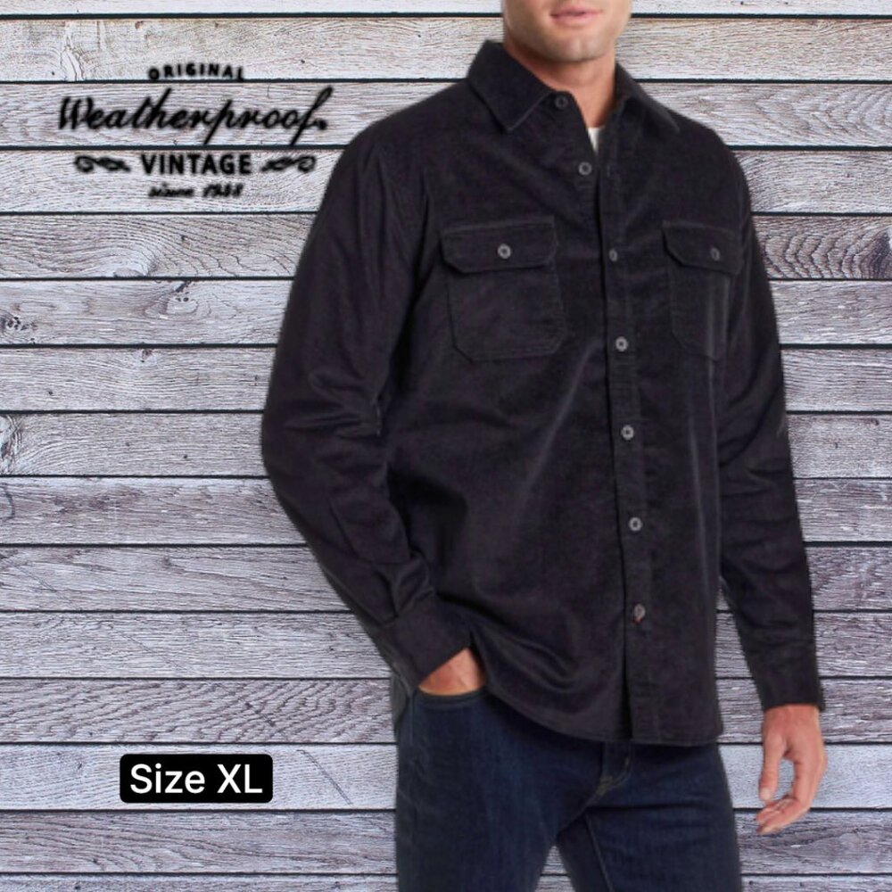 Weatherproof Mens Superfine Corduroy Long Sleeve Button Shirt in Moonless Night